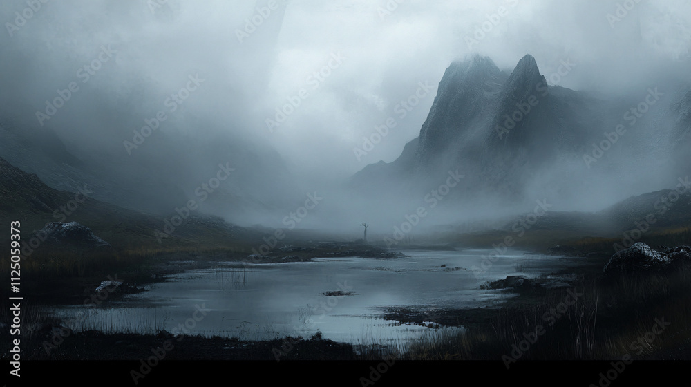 Fog-drenched landscapes painted in shades of gray, a somber beauty. Fog-drenched landscapes painted in shades of gray, a somber beauty.