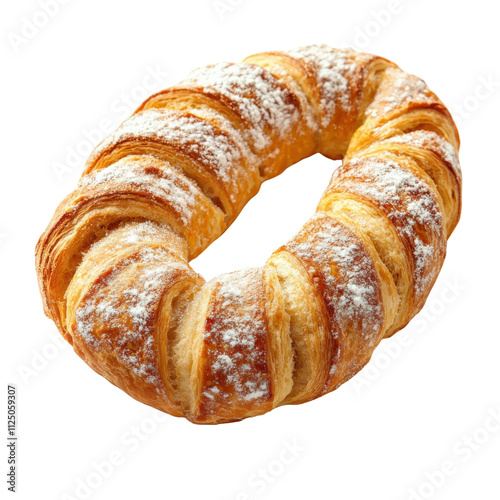 Delicious powdered croissant pastry on a white isolated background.