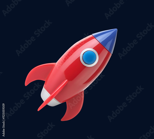 Red And Blue Toy Rocket On A White Background