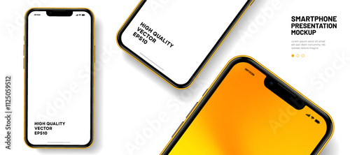 Realistic smartphone mockup. Mobile phone vector with isolated on white background. Device front view. 3D mobile phone with shadow. Realistic, high quality smart phone mockup for ui ux presentation.