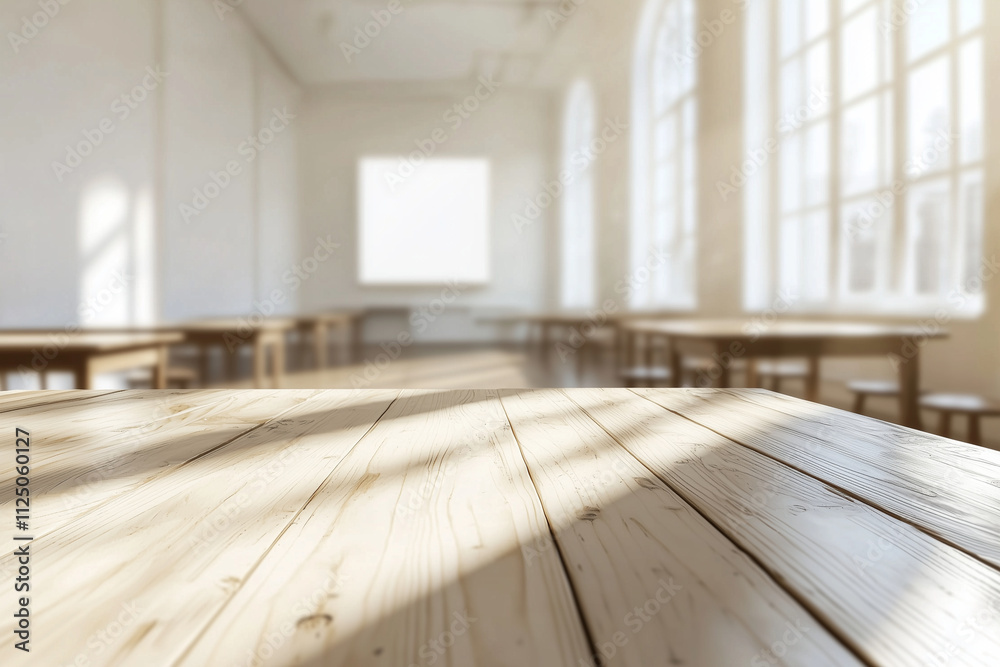 blurred background of minimalist workspace with wooden tables and large windows, creating bright and airy atmosphere. Ideal for creative projects and inspiration blurred background of minimalist workspace with wooden tables and large windows, creating bright and airy atmosphere. Ideal for creative projects and inspiration