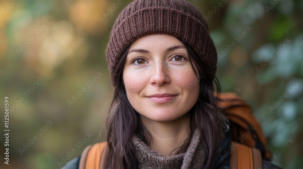 Young caucasian female hiker smiling in nature Young caucasian female hiker smiling in nature