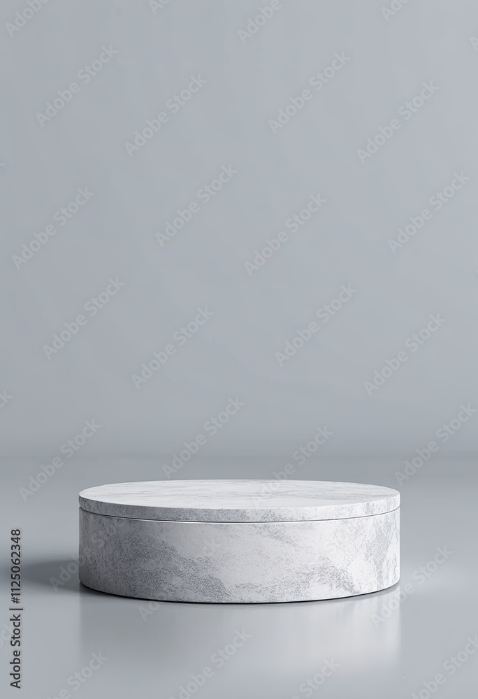 Marble-white platform set against a gray background with a contemporary studio layout, ideal for showcasing products. 3D visualization. Created with generative AI technology Marble-white platform set against a gray background with a contemporary studio layout, ideal for showcasing products. 3D visualization. Created with generative AI technology