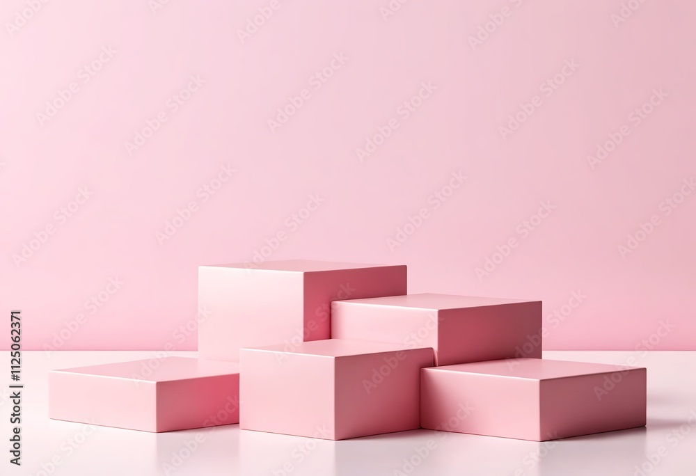 Pink pedestal designed with a cube-shaped stand on a clean, simple background. Suitable for product templates or studio podium displays. 3D visualization. Created with generative AI technology
