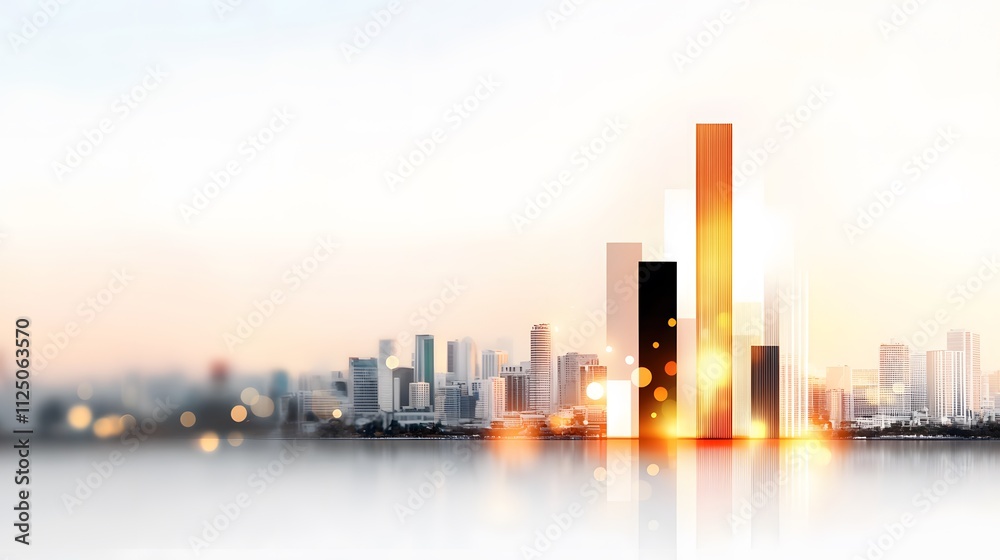 Fototapeta premium Flat vector finance background showing a bar chart with glowing lines