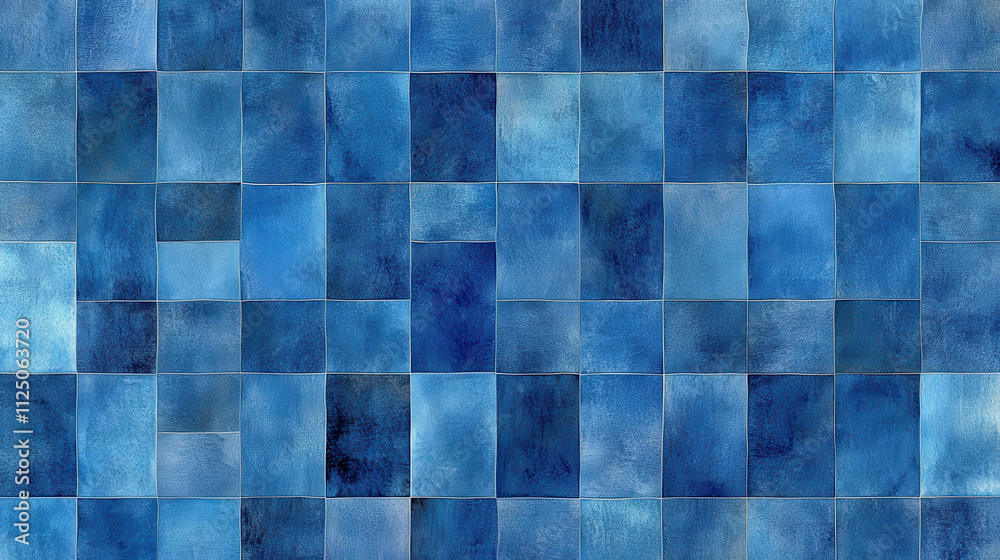 Fototapeta premium Blue tile pattern with varying shades of blue, creating textured and artistic background. This design is perfect for various creative projects and adds calming aesthetic