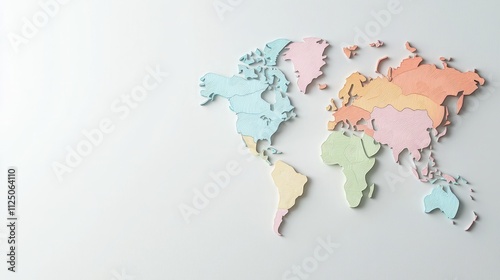 A colorful, stylized map of the world is displayed, showcasing continents in pastel colors against a light background.