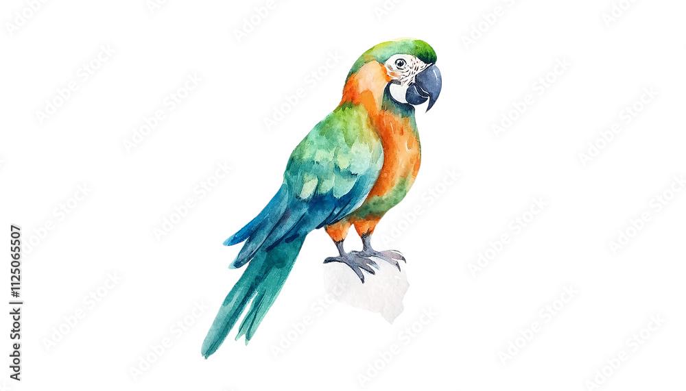 Fototapeta premium Vibrant Watercolor Macaw Parrot Bird Tropical Exotic Wildlife Painting
