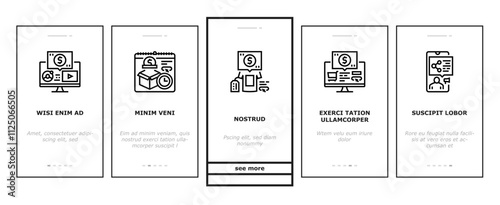 make money internet money online onboarding mobile vector business laptop, computer, earn profit, cash income, home ecommerce, digital media make money internet money online illustrations