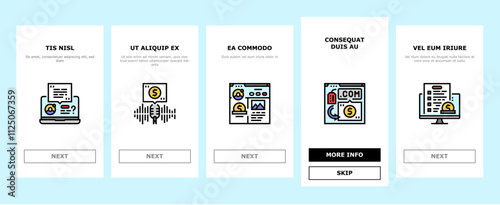 make money internet money online onboarding mobile vector business laptop, computer, earn profit, cash income, home ecommerce, digital media make money internet money online illustrations