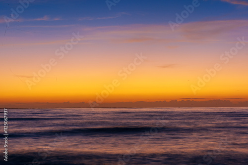 Serene Ocean View With Vibrant Sunset And Gentle Waves