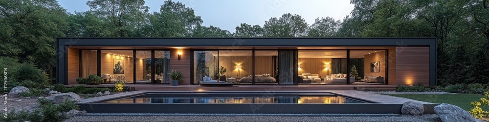 Modern single-story luxury home with glass walls and an illuminated pool, ideal for real estate banners, architectural showcases, and lifestyle designs.
Modern single-story luxury home with glass walls and an illuminated pool, ideal for real estate banners, architectural showcases, and lifestyle designs.