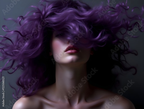 ethereal woman with windblown hair in dramatic light