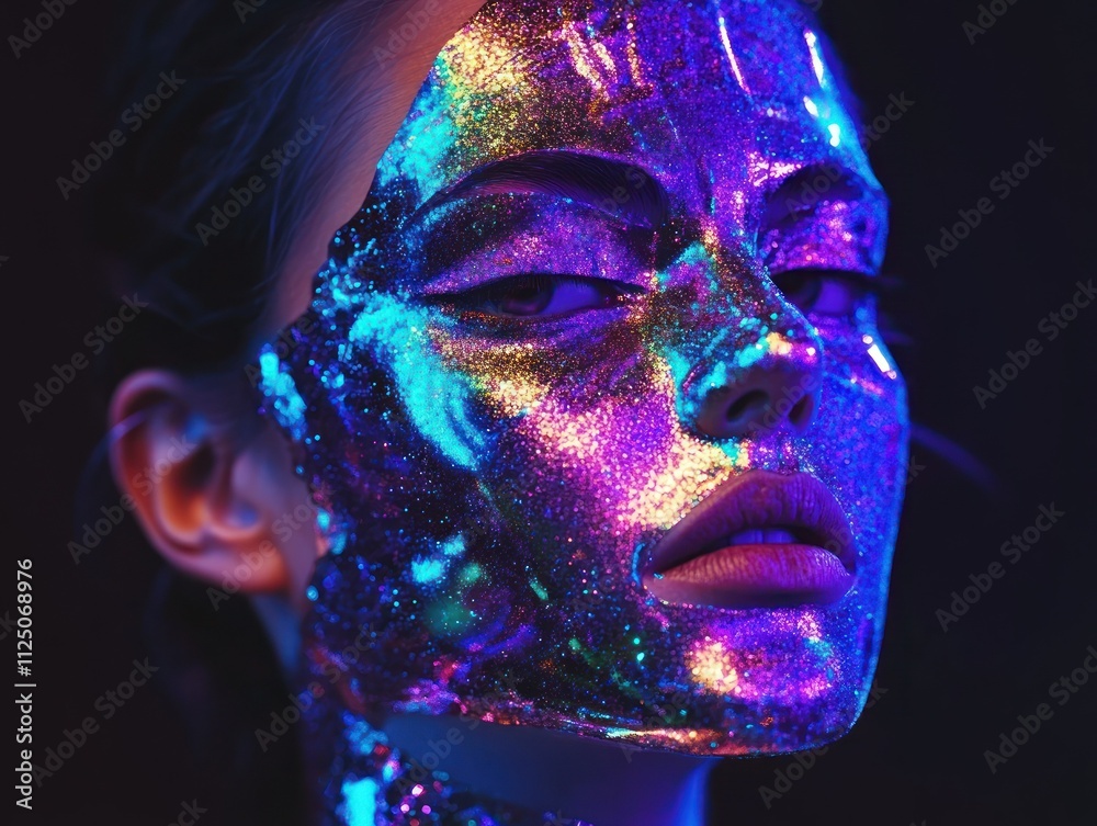 Multicolored glitter face with cosmic inspirations Multicolored glitter face with cosmic inspirations