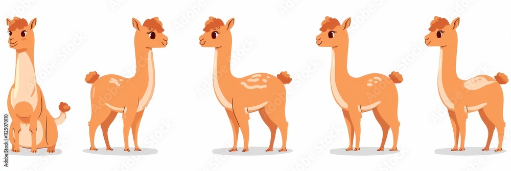 Fototapeta premium Alpacas icons set, alpaca minimal symbol, animal flat cartoon on white background