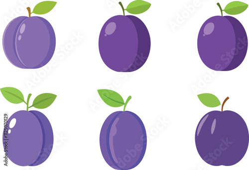 set of plums isolated on white