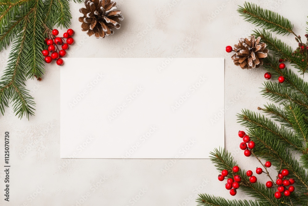 Festive Christmas Branches with Red Berries on Light Background. Festive Christmas Branches with Red Berries on Light Background.