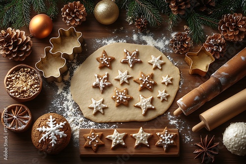 Christmas Gingerbread Cookie Baking Preparation: Festive Holiday Tradition photo