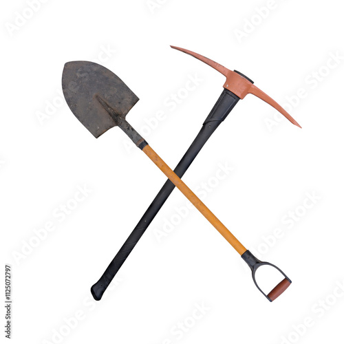 pickaxe and shovel on transparent background