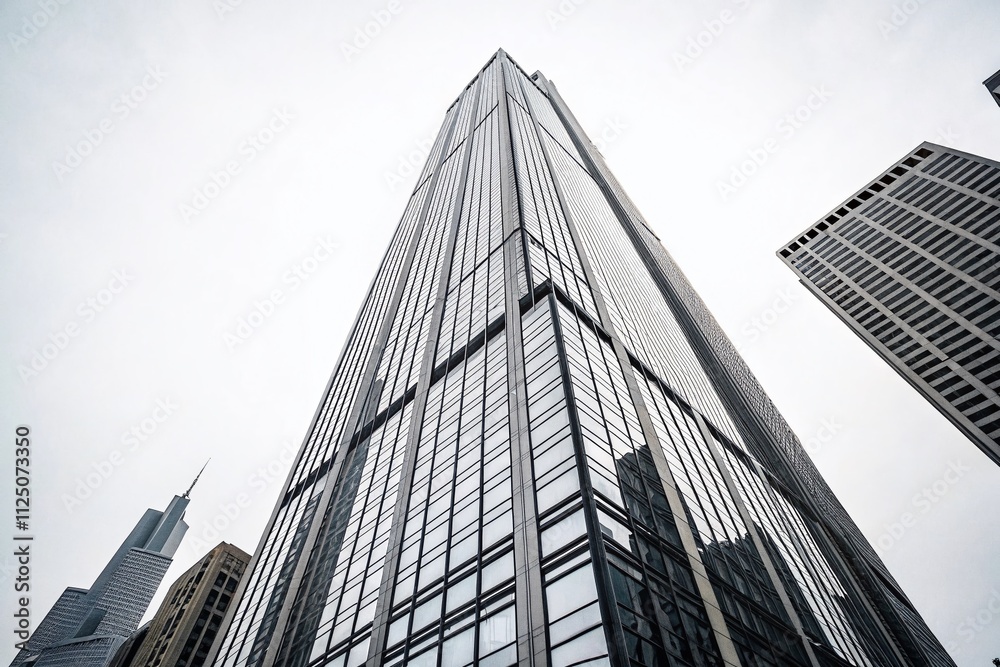 Obraz premium Continuous One Line Drawing of a Skyscraper on a White Background, Minimalist Architectural Design for Modern Art Lovers, Perfect for Interior Decor and Creative Projects