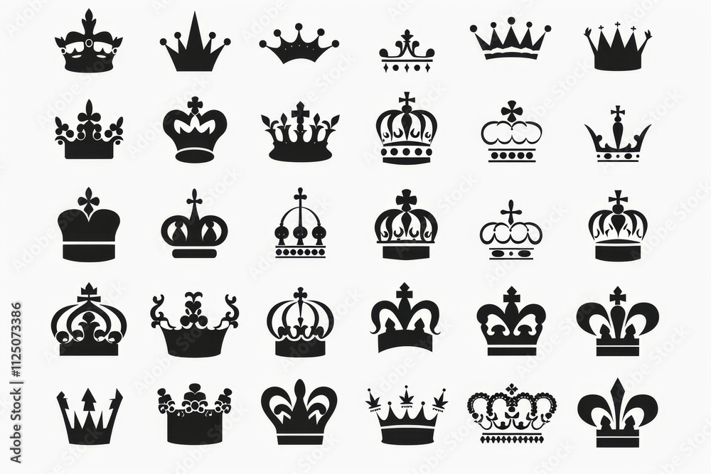 Crown icon, king symbol, princess black sign, queen, royal emblem, royalty, minimal crown logo isolated Crown icon, king symbol, princess black sign, queen, royal emblem, royalty, minimal crown logo isolated