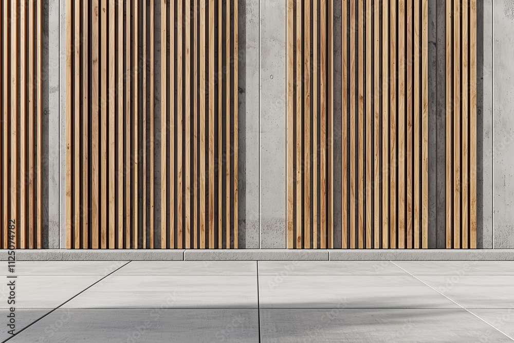 Minimalist wall design featuring symmetrical wooden slats and concrete. combination of materials creates modern aesthetic, perfect for contemporary spaces Minimalist wall design featuring symmetrical wooden slats and concrete. combination of materials creates modern aesthetic, perfect for contemporary spaces