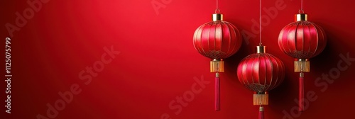 Chinese New Year Lanterns Against Bold Red Background for Festive Celebrations