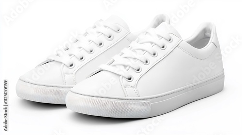 Pair of Stylish White Sneakers with Modern Design on Plain Background