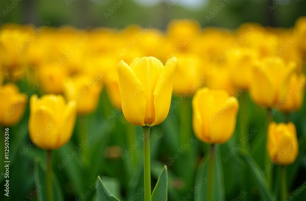 Bush large yellow tulip, blooming flower outside garden, close-up. AI Generative Bush large yellow tulip, blooming flower outside garden, close-up. AI Generative