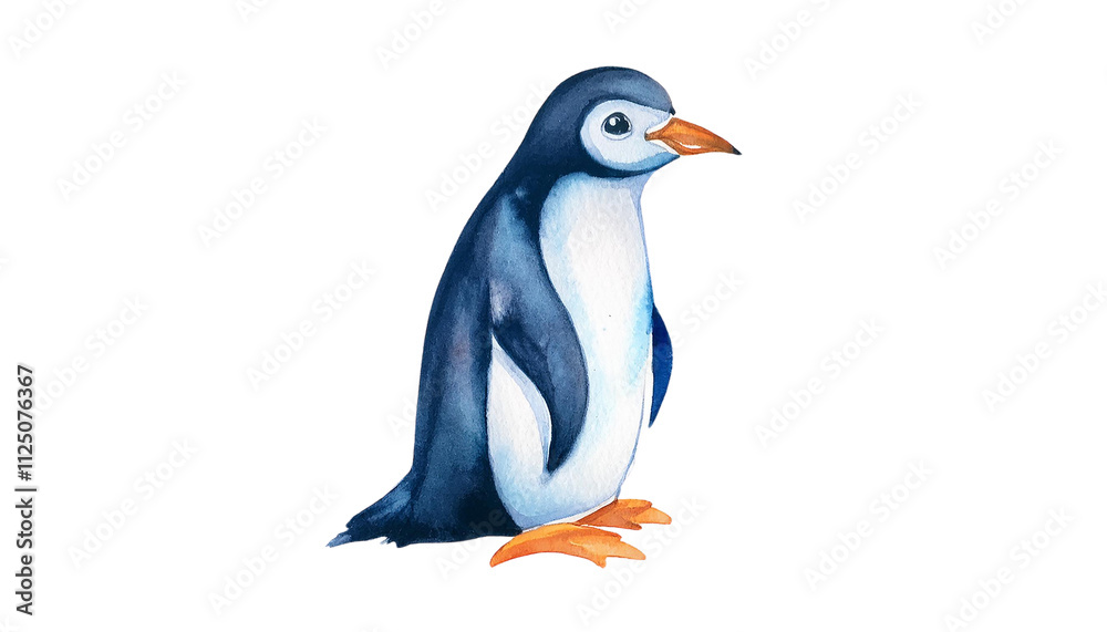 Fototapeta premium Adorable Watercolor Penguin Illustration Cute Wildlife Antarctic Bird Children s Book