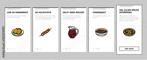 spanish cuisine food paella tapas onboarding mobile vector spain dish, plate meat, traditional gourmet, restaurant mediterranean, tortilla spanish cuisine food paella tapas illustrations
