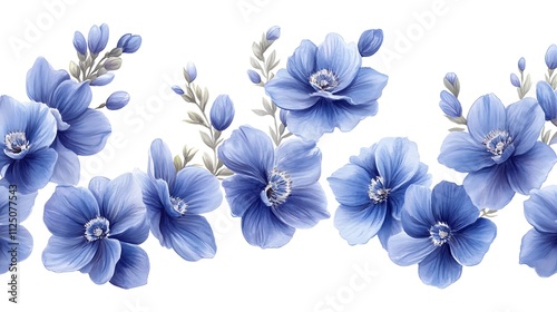 A seamless pattern of delicate blue delphiniums flowers background