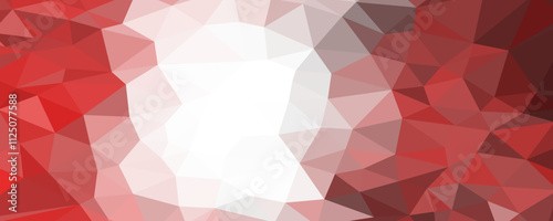 an abstract design with a low poly, polygonal style. It features a gradient of red hues, ranging from deep crimson to pale pink, converging towards a bright white center. 
