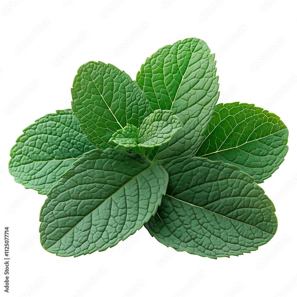 PNG image of freshly picked mint leaves showcasing vibrant green texture against a transparent background PNG image of freshly picked mint leaves showcasing vibrant green texture against a transparent background