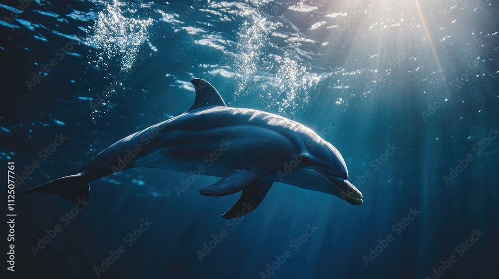 A dolphin swimming through a sunlit underwater scene, surrounded by bubbles and vibrant marine life, capturing the essence of ocean playfulness A dolphin swimming through a sunlit underwater scene, surrounded by bubbles and vibrant marine life, capturing the essence of ocean playfulness
