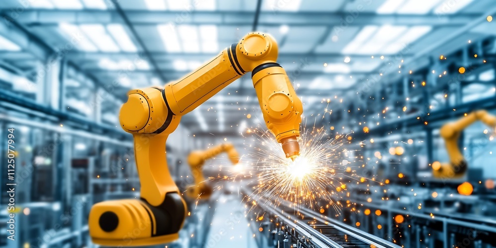 Welder welding metal with robot Welder welding metal with robot