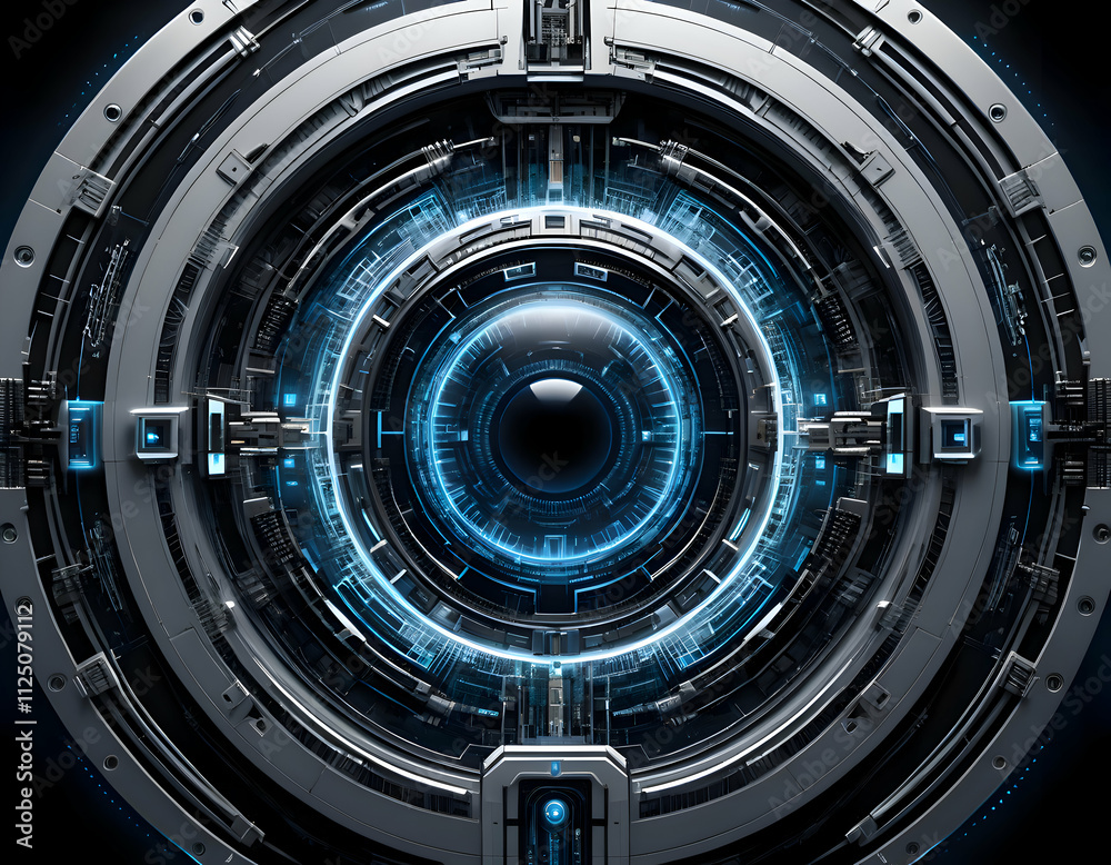 Futuristic Technological Eye: A 3D Render of a Complex Cybernetic System Futuristic Technological Eye: A 3D Render of a Complex Cybernetic System