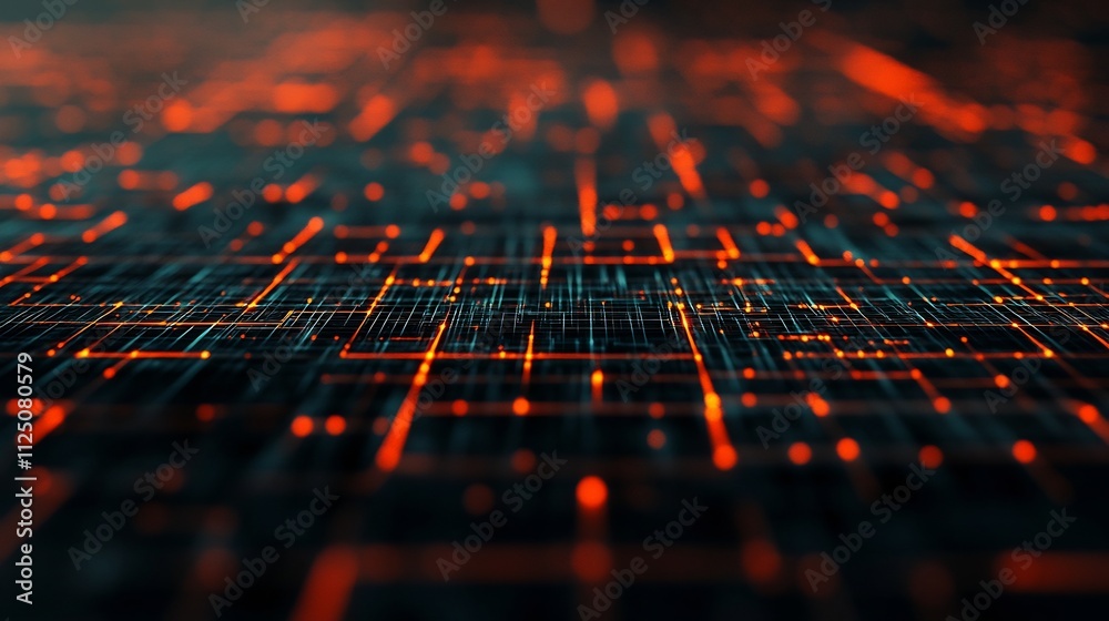 Futuristic 3D Wireframe Grid Network in Vast Digital Universe with Glowing Nodes and Connections Futuristic 3D Wireframe Grid Network in Vast Digital Universe with Glowing Nodes and Connections