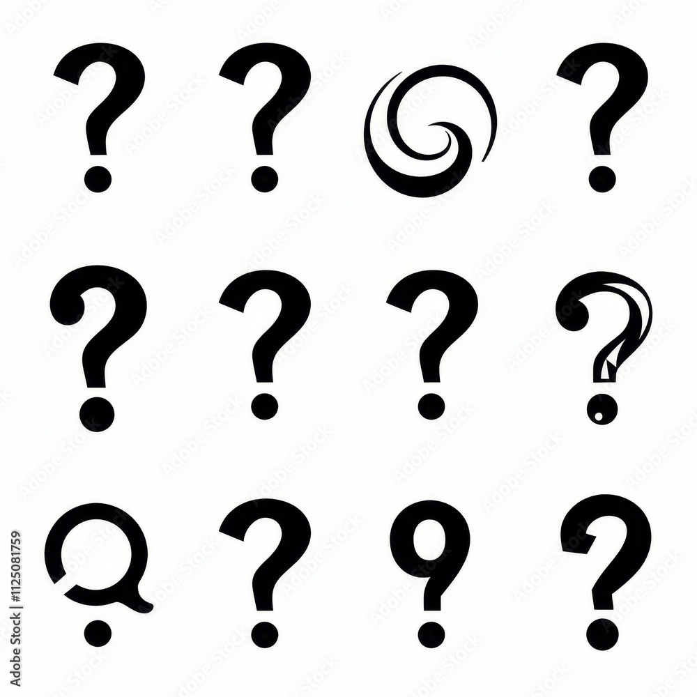 Question mark icon, quiz symbol, interrogation sign, simple rebus silhouette, questions emblem, faq set Question mark icon, quiz symbol, interrogation sign, simple rebus silhouette, questions emblem, faq set