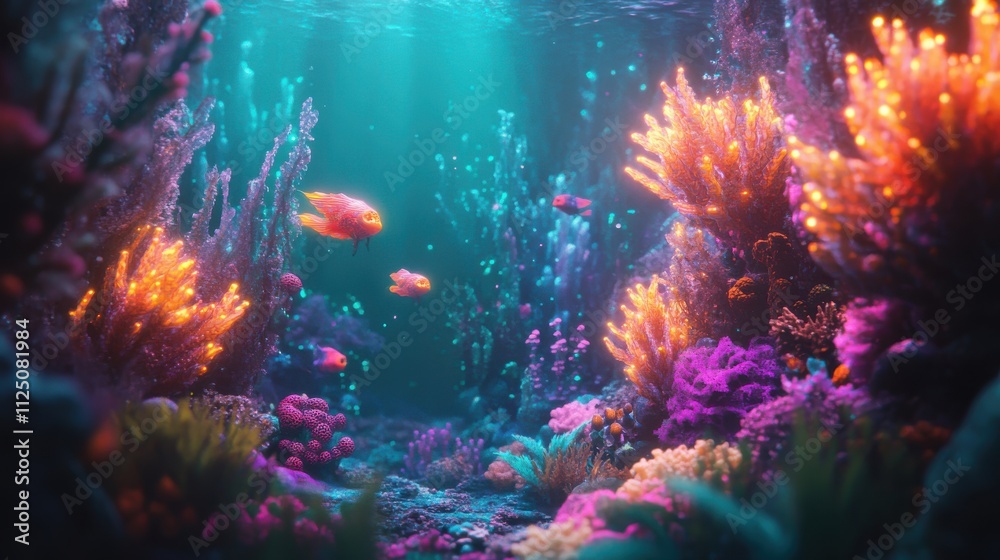 Fototapeta premium Vibrant coral reef scene with fish.