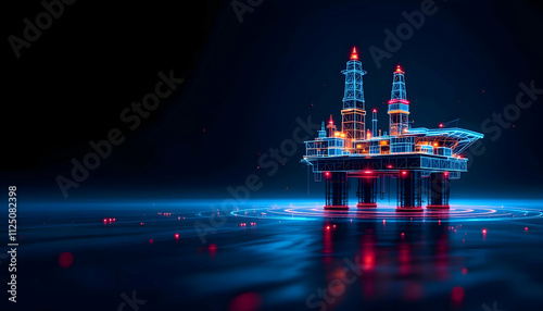 Futuristic Offshore Oil Rig Digital Rendering: Advanced Technology in Energy Exploration