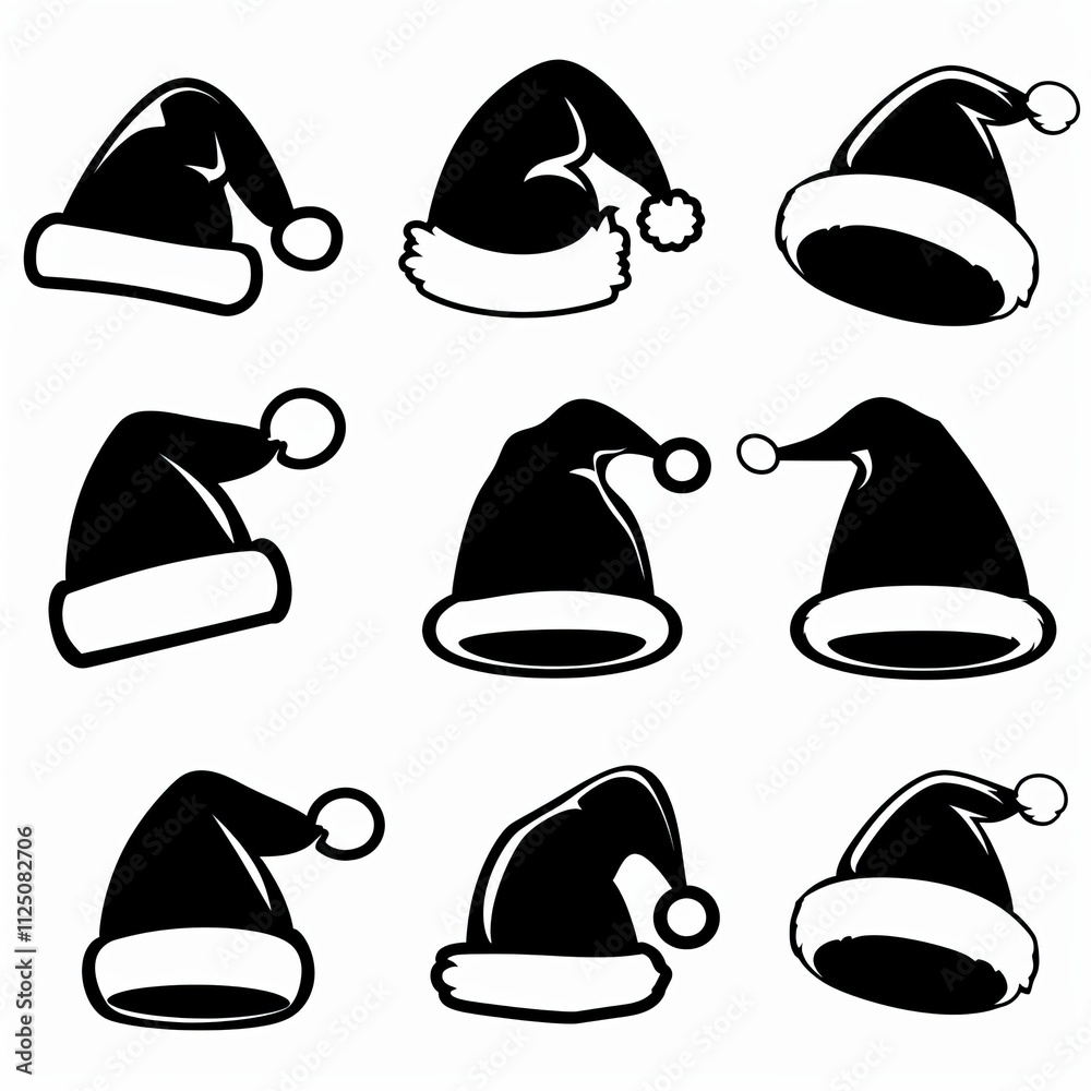 Santa hat icon, christmas hat, santa claus cap, red holiday costume symbol, xmas hat flat sign on white Santa hat icon, christmas hat, santa claus cap, red holiday costume symbol, xmas hat flat sign on white
