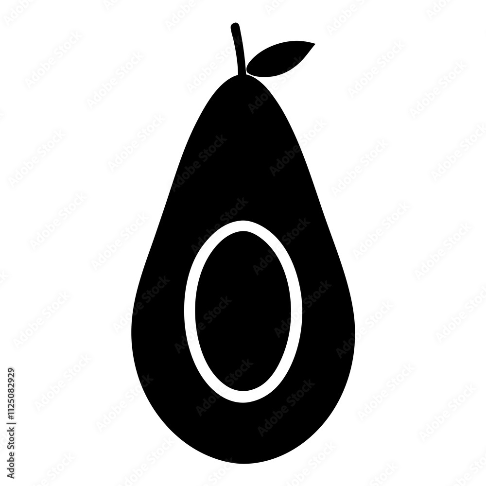 A simple black avocado fruit with leaves silhouette & Fruit vector illustration. Sweet fruits elements icon vector A simple black avocado fruit with leaves silhouette & Fruit vector illustration. Sweet fruits elements icon vector