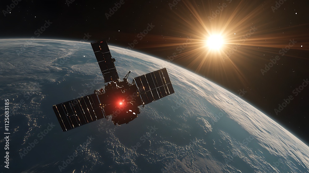 Fototapeta premium Satellite floating in space with the Earth on galaxy