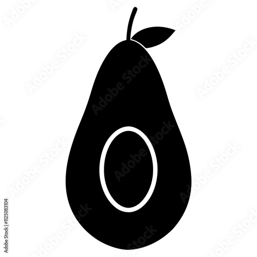 A simple black avocado fruit with leaves silhouette & Fruit vector illustration. Sweet fruits elements icon vector