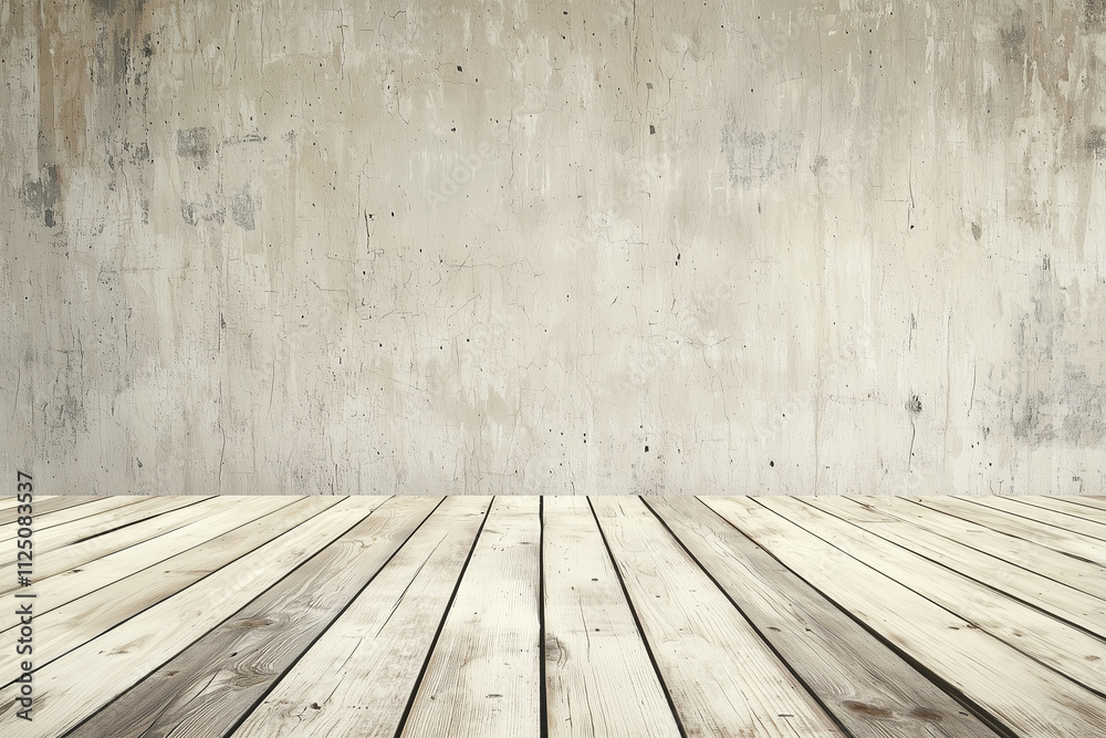 Fototapeta premium simple wooden background with light maple planks and textured concrete wall creates rustic and inviting atmosphere, perfect for various design projects