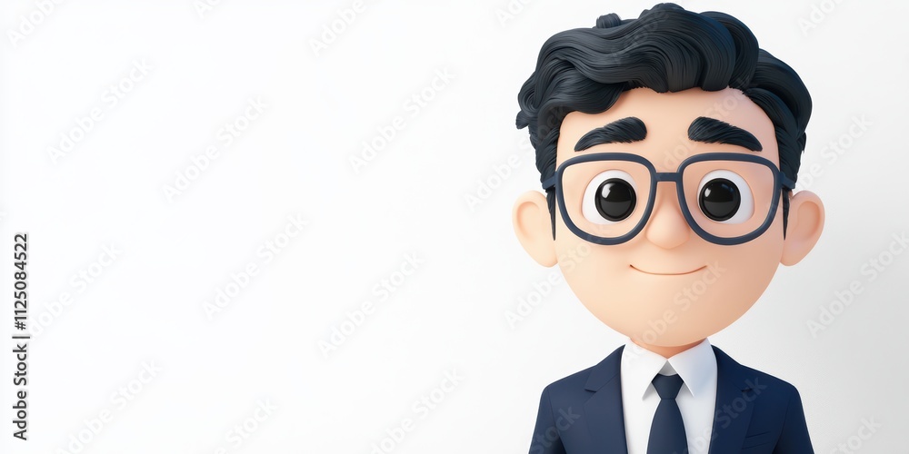 Charming cartoon character in formal attire with glasses and smile Charming cartoon character in formal attire with glasses and smile
