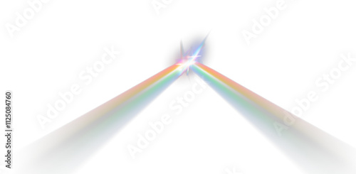 Rainbow crystal star. Crystal ray light, sun shines PNG rainbow red yellow and blue color. Optical fire light effect. png Vector lens glare leakage glare reflection effect. Sparkle shine. Sunlight	