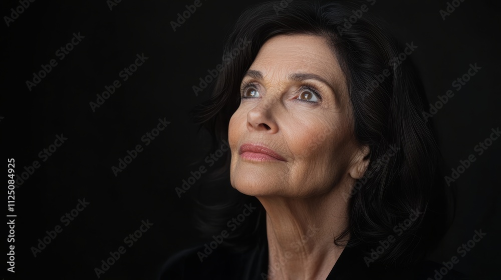 Confident 60 years old woman in black attire against dark background Confident 60 years old woman in black attire against dark background