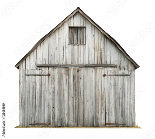 old rustic wooden barn isolated on white background, weathered wood barn cutout png